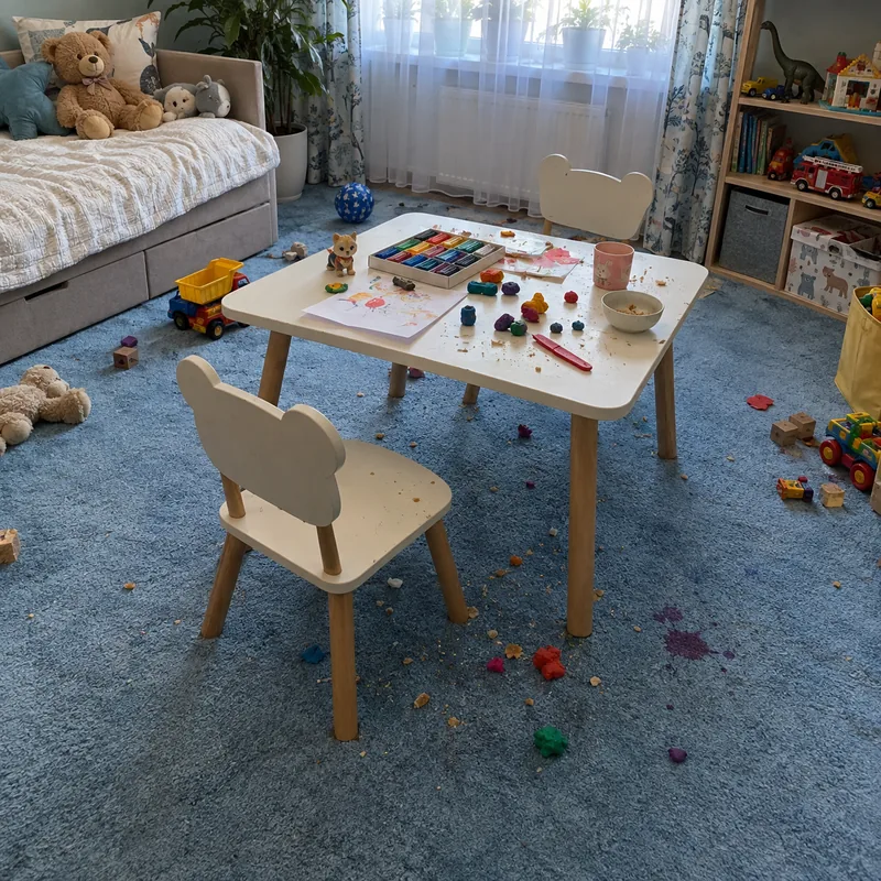 Детская: пластилин и сок на ковролине - до уборки